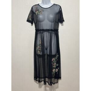 VTG Forever 21 NWOT Sheer Embroidered Floral Dress S Black Whimsigoth Dark Fairy